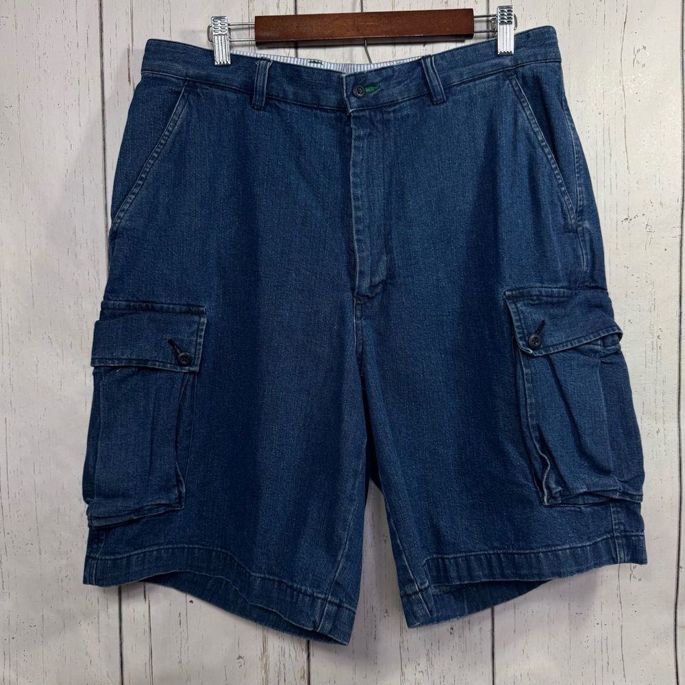 Tommy Hilfiger Denim Cargo Shorts Size 35 Blue Y2K Classic Preppy Streetwear